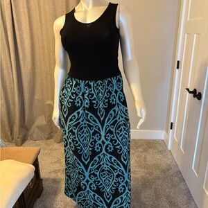 Black & Teal Patterned Maxi Skirt